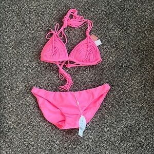 PQ swim Vivid Pink Isla bathing suit set top and bottom NWT M and L